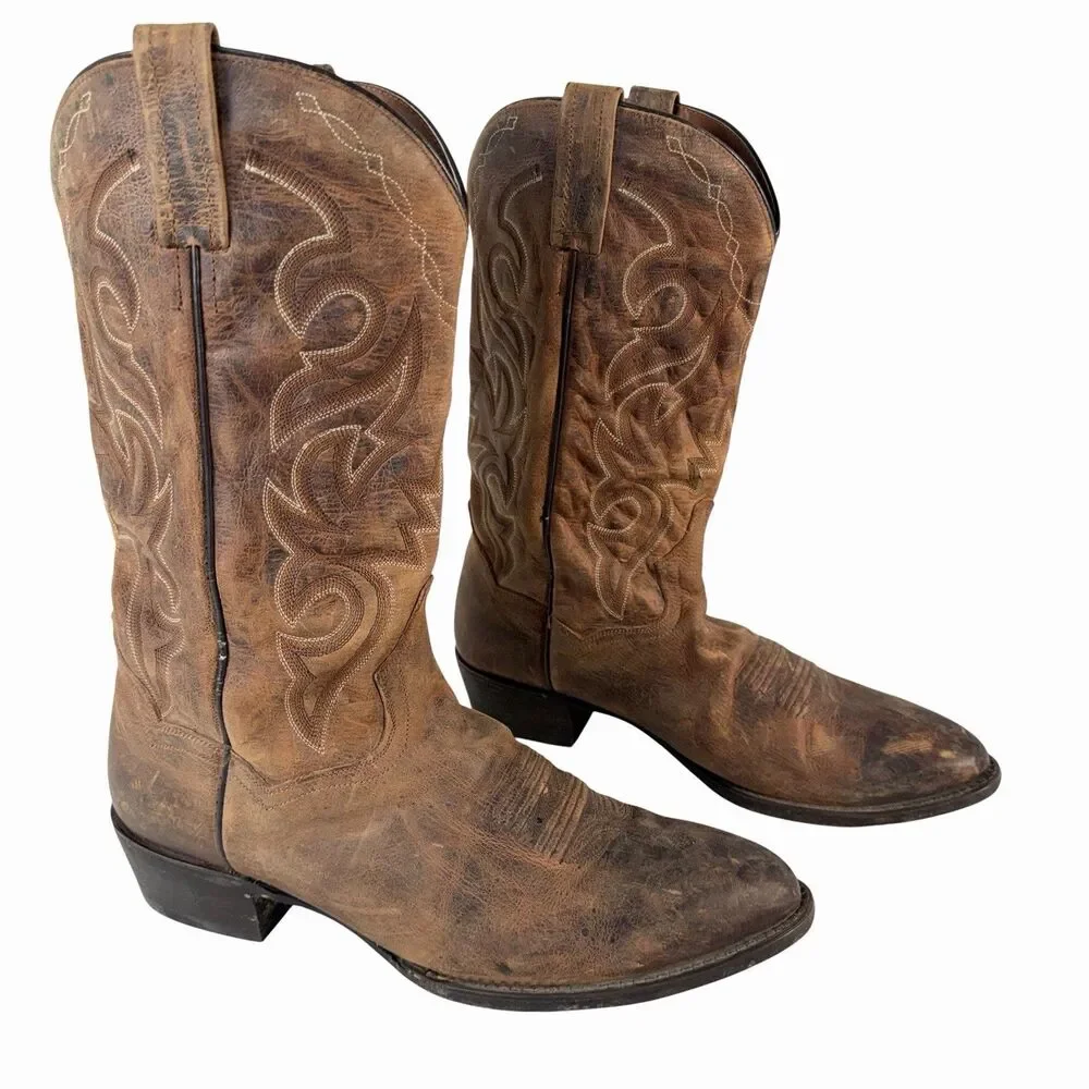 Dan Post Brown Distressed Leather Men 10 EW Extra Wide Cowboy Boot Renegade 2159